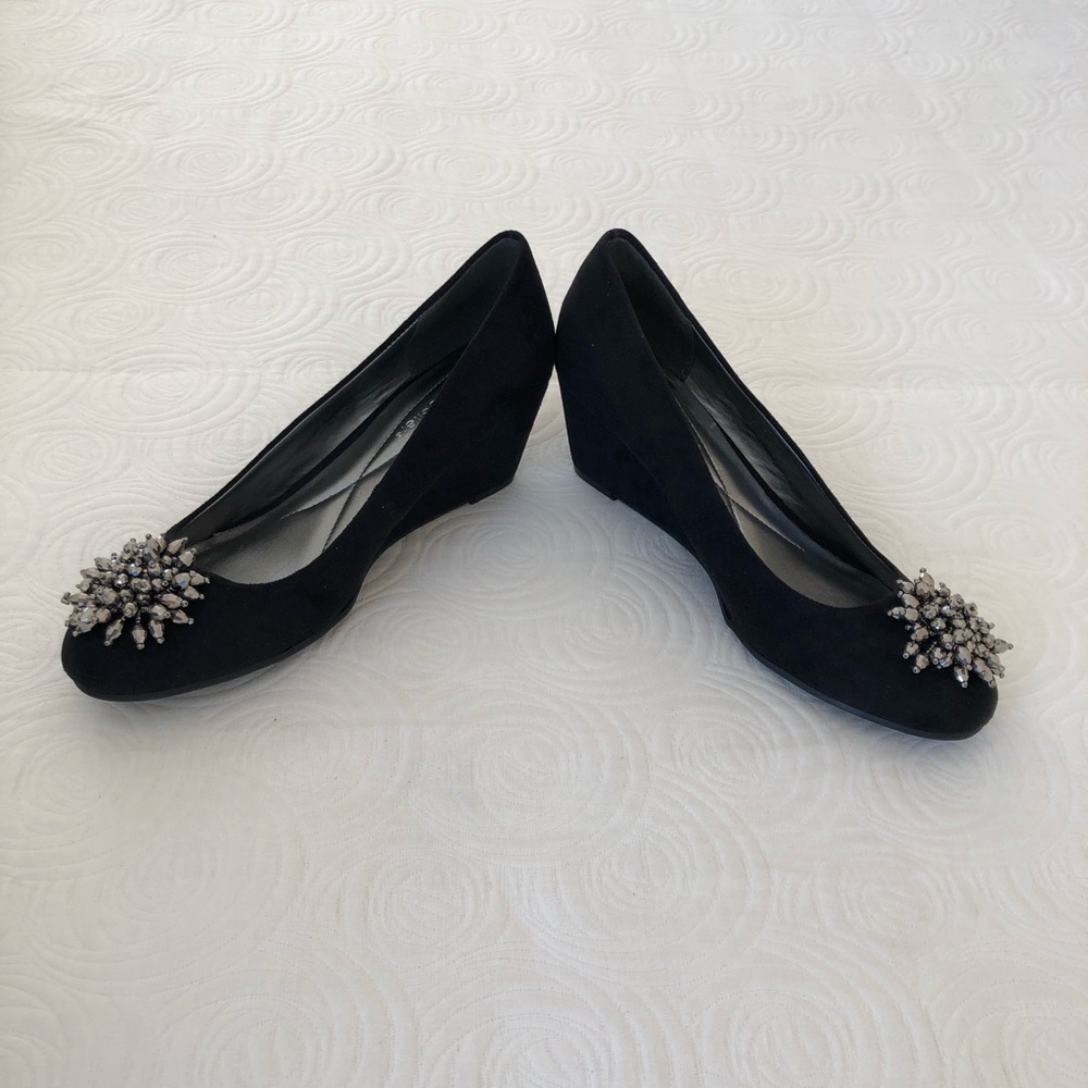 Black Suede Holiday Wedges